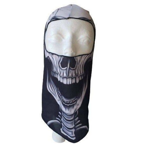 Adult Skull Face Mask Costume Halloween Skeleton Ghost Black White NWOT - Picture 1 of 6